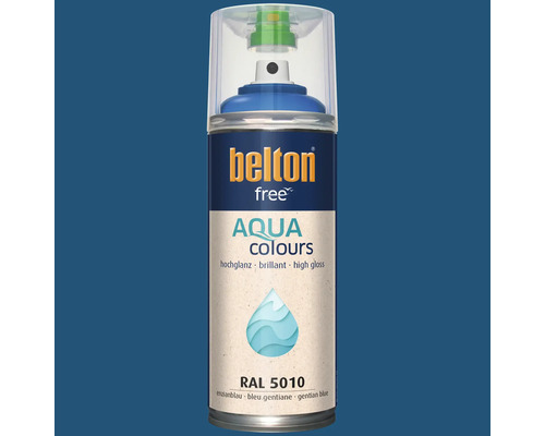Belton free Aqua Colours Lackspray in Enzianblau RAL 5010 mit Hochglanz Effekt in einer Sprühdose.