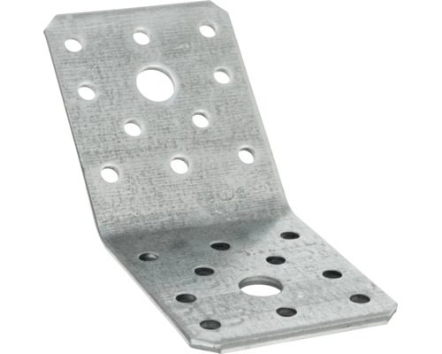 Winkelverbinder aus verzinktem Stahl mit zahlreichen Lochungen für Holzverbindungen