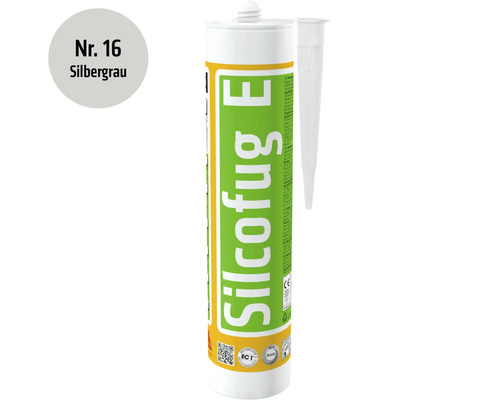 Kartusche Silcofug E Silikondichtstoff in Silbergrau mit Dosierspitze zur Abdichtung von Fugen.