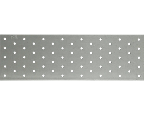 Rechteckiger Lochplattenverbinder aus Metall mit gleichmäßig angeordneten Bohrlöchern für Holzverbindungen.