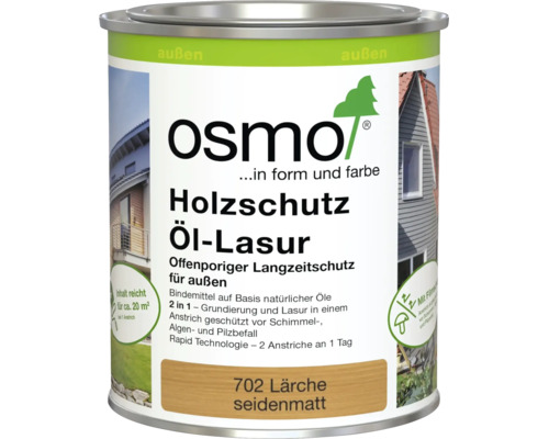 Osmo Holzschutz Öl-Lasur für den Außenbereich, Farbton Lärche seidenglänzend, zum Schutz von Holzoberflächen.