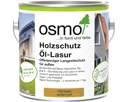 Osmo Holzschutz Öl-Lasur Kiefer seidenmatt in der Dose für den Außenbereich.