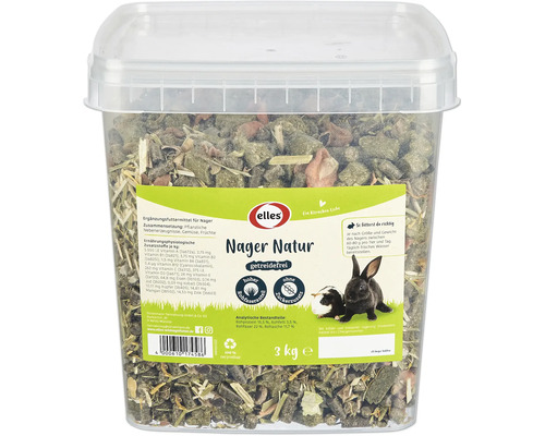 Elles Nager Natur getreidefreies Ergänzungsfuttermittel für Nager in einem 3 Kilogramm Vorratsbehälter aus Kunststoff