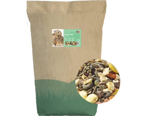 Papiersack mit 15 Kilogramm Nagerfutter Premium Ergänzungsfuttermittel für Kleintiere mit Getreide und Pflanzenteilen