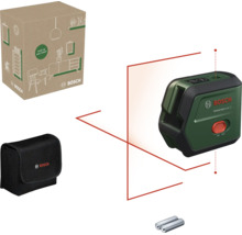Bosch Kreuzlinienlaser UniversalLevel 2 mit Schutztasche, Batterien und Produktverpackung