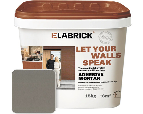 Eimer mit Elabrick Klebemörtel, 15 Kilogramm, gebrauchsfertiger Kleber für Riemchen, Wandgestaltung.