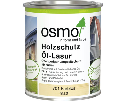 Osmo Holzschutz Öl-Lasur farblos matt für den Außenbereich, offenporige Lasur auf Ölbasis für Holz, in der Dose.