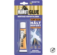 Bostik Mamut Glue Montage-Sofortkleber in der Tube auf Blisterkarte für innen und außen. (Image AI modified or generated)