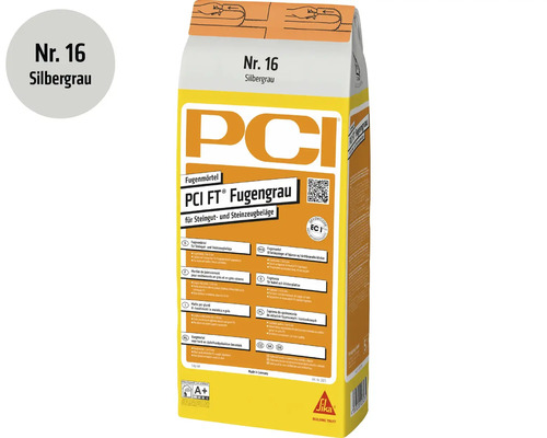 PCI FT Fugenfugenmörtel in silbergrau für Steingut und Steinzeugbeläge, 5 Kilogramm Sack.