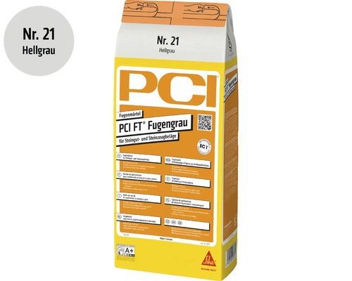 PCI FT Fugengrau Fugenmörtel für Steingut und Steinzeugbeläge in hellgrau fünf Kilogramm