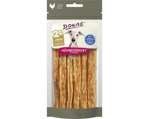 DOKAS Hühnerbrust in Streifen Hundesnack in wiederverschließbarer Verpackung