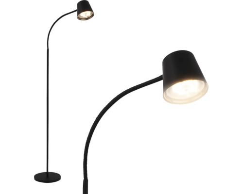 Moderne Stehlampe mit verstellbarem Leuchtenkopf und rundem Standfuß zur gezielten Beleuchtung.