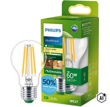 Philips UltraEfficient LED Filament Lampe E27, 4 Watt, warmweiß 2700 Kelvin, 840 Lumen, dimmbar, Lebensdauer 50.000 Stunden (Image AI modified or generated)