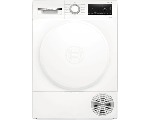 Bosch Serie 4 Trockner mit Auto Dry Funktion, Frontlader mit digitalem Display und Programmwähler für verschiedene Textilarten.
