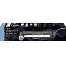 Aquael Leddy Slim BT LED Aquariumleuchte 14 Watt mit App Steuerung und WRGB plus UV-A Spektrum auf Produktverpackung