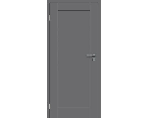 Moderne Innentür mit glatter Oberfläche und einer senkrechten Füllung inklusive Türdrücker und Bänder