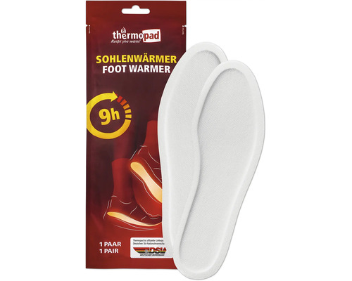Thermopad Sohlenwärmer für ein Paar Schuhe mit 9 Stunden Wärmedauer in der Verpackung.