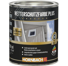 Dose Hornbach Wetterschutzfarbe Plus für innen und außen mit 15 Jahren Langzeitschutz.
