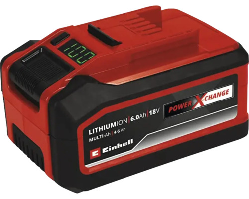 Einhell Power X Change 18 Volt Lithium Ionen Akku mit 6 Amperestunden Kapazität und Ladezustandsanzeige