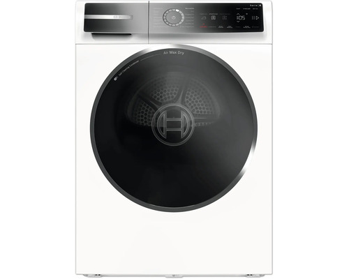 Bosch Serie 8 Wärmepumpentrockner mit Air Max Dry Funktion und selbstreinigendem Kondensator für effizientes Wäschetrocknen.