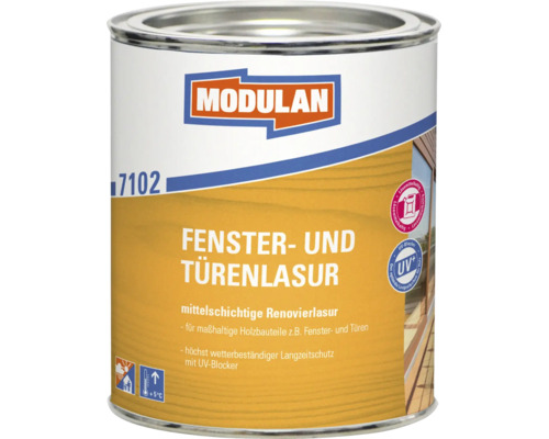 Modulan 7102 Fenster- und Türenlasur, mittelschichtige, lösemittelhaltige Lasur für maßhaltige Holzbauteile mit UV-Schutz.