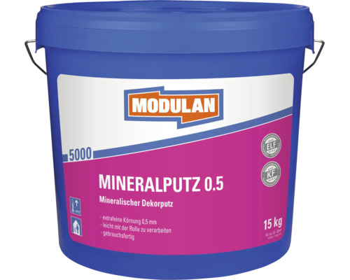 Modulan 5000 Mineralputz 0.5 Dekorputz im 15 Kilogramm Eimer mit 0,5 Millimeter Körnung für Innenanwendungen gebrauchsfertig.