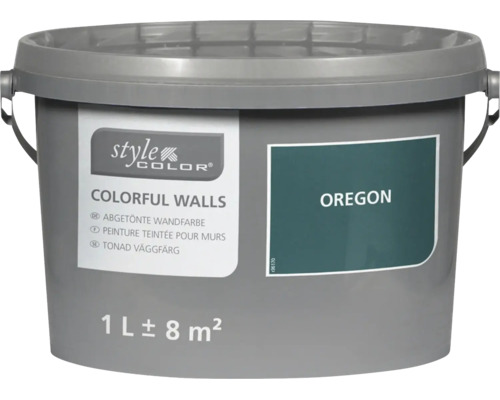 Ein Liter Style Color Colorful Walls Wandfarbe im Farbton Oregon im Eimer.