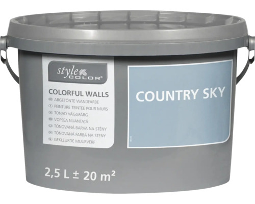 Eimer StyleColor Colorful Walls Wandfarbe im Farbton Country Sky mit einem Inhalt von 2,5 Liter für circa 20 Quadratmeter Fläche.
