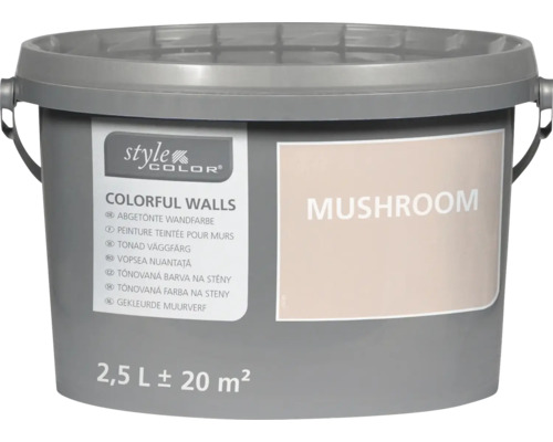 Kunststoffeimer mit 2,5 Liter Style Color Wandfarbe im Farbton Mushroom für 20 Quadratmeter