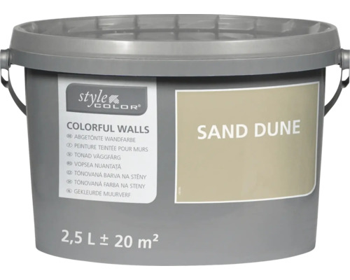 Eimer StyleColor Colorful Walls Wandfarbe im Farbton Sand Dune für 20 Quadratmeter Fläche.