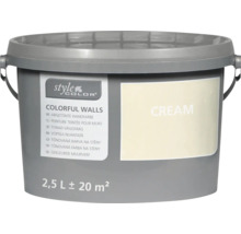 Eimer StyleColor Wandfarbe in der Farbnuance Creme für eine Reichweite von circa 20 Quadratmetern bei 2,5 Litern Inhalt.