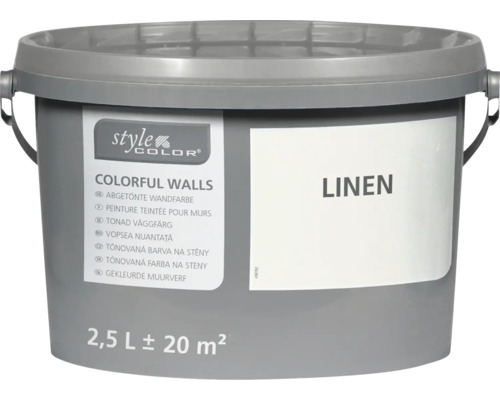 Eimer Style Color Wandfarbe Linen mit einem Inhalt von 2,5 Liter für circa 20 Quadratmeter Fläche.