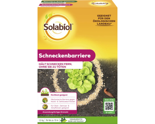Solabiol Schneckenbarriere Granulat in der 1,5 Kilogramm Verpackung als mechanische Barriere für Obst, Gemüse und Zierpflanzen im Garten.