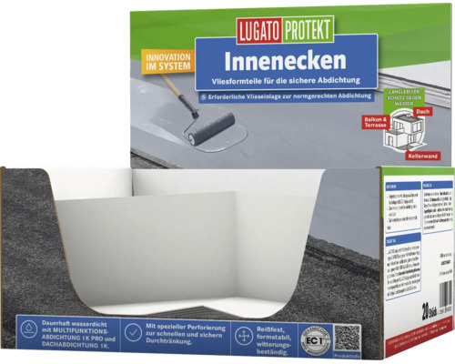 Lugato Protekt Innenecken zur sicheren Abdichtung von Ecken im Innenbereich, Vliesformteile für Balkon, Terrasse, Dach und Kellerwand.