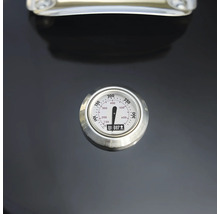 Integriertes Grillthermometer von Weber für Grilldeckel zur Temperaturüberwachung in Celsius und Fahrenheit.