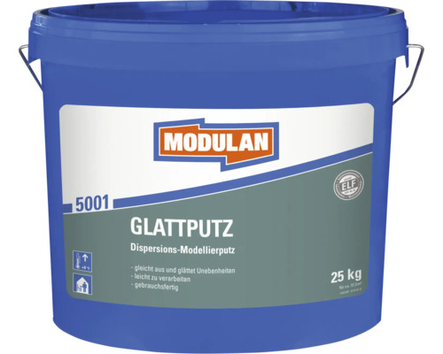Modulan Glattputz Dispersions-Modellierputz in einem 25 Kilogramm Eimer für den Innenbereich zum Ausgleichen und Glätten von Unebenheiten.