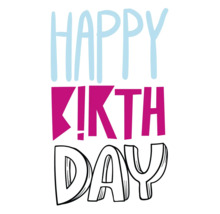 Grußkarte mit der Aufschrift Happy Birthday in verschiedenen Schriftstilen