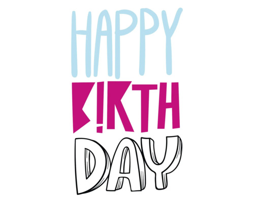 Grußkarte mit der Aufschrift Happy Birthday in verschiedenen Schriftstilen