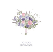 Grußkarte mit Aquarellillustration eines Blumenstraußes und dem Schriftzug Herzlichen Glückwunsch