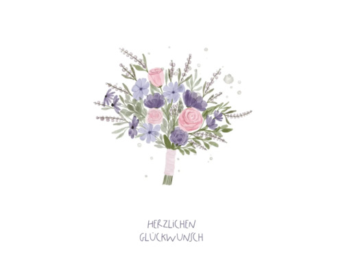 Grußkarte mit Aquarellillustration eines Blumenstraußes und dem Schriftzug Herzlichen Glückwunsch