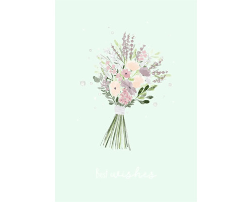 Wandbild mit einem Aquarell Blumenstrauß und der Aufschrift Best wishes