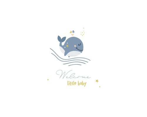 Wandbild mit einem niedlichen Walmotiv und der Aufschrift Welcome little baby für die Dekoration im Babyzimmer