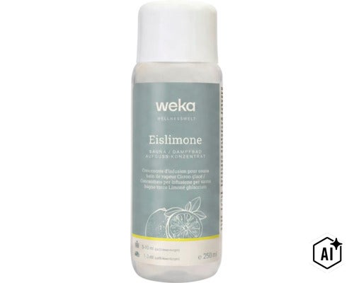 Weka Wellnesswelt Eislimone Sauna und Dampfbad Aufgusskonzentrat, 250 Milliliter Flasche. (Image AI modified or generated)