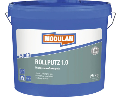 Modulan Rollputz 1.0 Dispersions-Dekorputz mit 1,0 Millimeter Körnung im 25 Kilogramm Eimer.