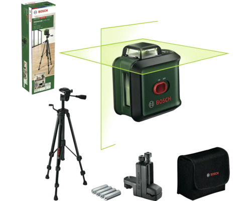 Bosch Linienlaser UniversalLevel 360 Set mit Stativ, Klemme, Batterien und Tasche.