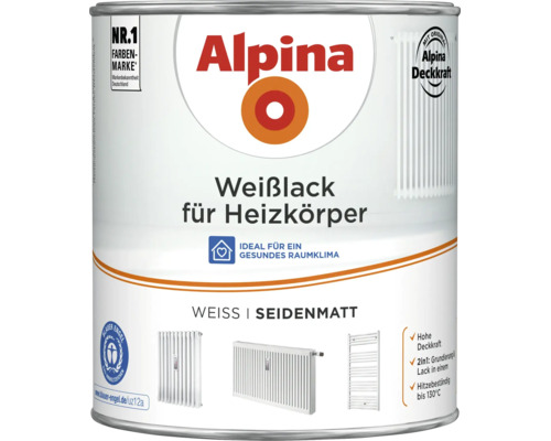 Alpina Weißlack für Heizkörper seidenmatt in der Dose für Heizkörper und Badheizkörper