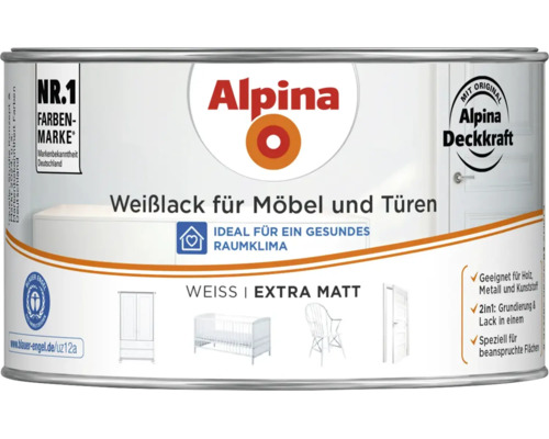 Dose Alpina Weisslack für Möbel und Türen extra matt für Holz Metall und Kunststoff 2 in 1 Grundierung und Lack
