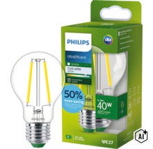 Philips UltraEfficient LED Filament Lampe E27, 2,3 Watt, entspricht 40 Watt, 485 Lumen, 4000 Kelvin, kühles weißes Licht in Glaskolben. (Image AI modified or generated)