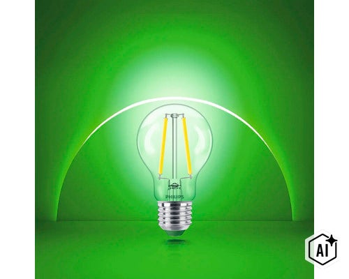 Philips LED Filament Lampe mit E27 Sockel und klarer Glasoptik (Image AI modified or generated)