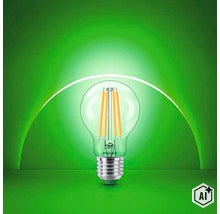 Philips LED Filament Glühlampe mit E27 Sockel und klarer Glaskolbenform (Image AI modified or generated)